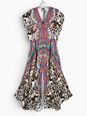 HALE BOB Medallion Leopard Maxi Dress S Multicolor V Neck Resort Boho